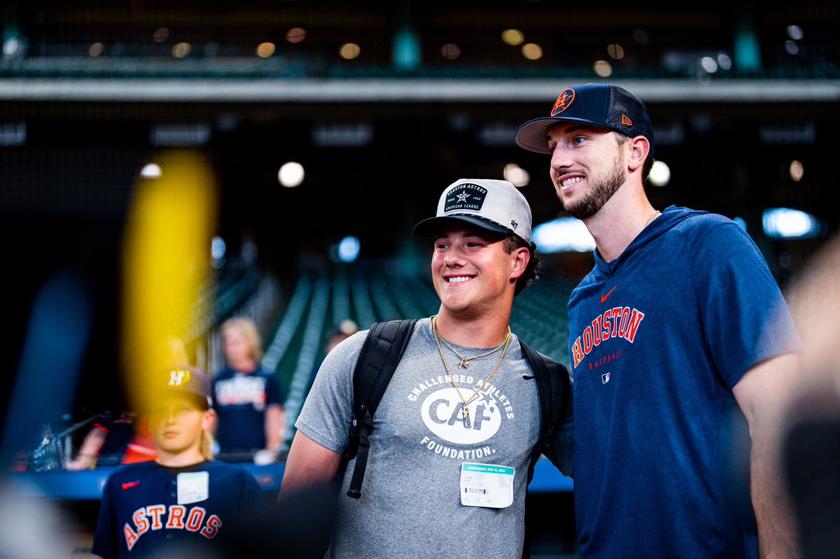 astros's tweet photo. Parker Byrd from @ECUBaseball is here tonight with The Challenged Athletes Foundation throwing out the first pitch. 

Today, we celebrate Parker’s accomplishments and all he has overcome. https://t.co/sNzSLAAgTB