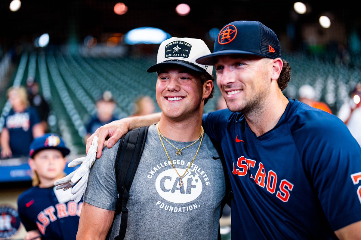 astros's tweet photo. Parker Byrd from @ECUBaseball is here tonight with The Challenged Athletes Foundation throwing out the first pitch. 

Today, we celebrate Parker’s accomplishments and all he has overcome. https://t.co/sNzSLAAgTB