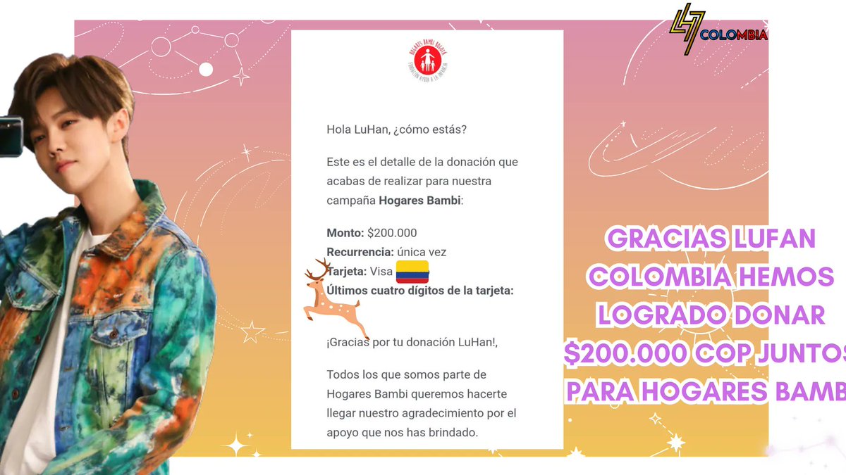 LuHan_Colombia's tweet photo. ★ #ProyectoBAMBI ★ 2023
Gracias LUFAN Colombia 💛 este año hemos donado 200.000 COP a la Fundación Hogares Bambi a nombre de LuHan
#HappyLuHanDay #LuhanBday2023 https://t.co/39AoS0v4li
