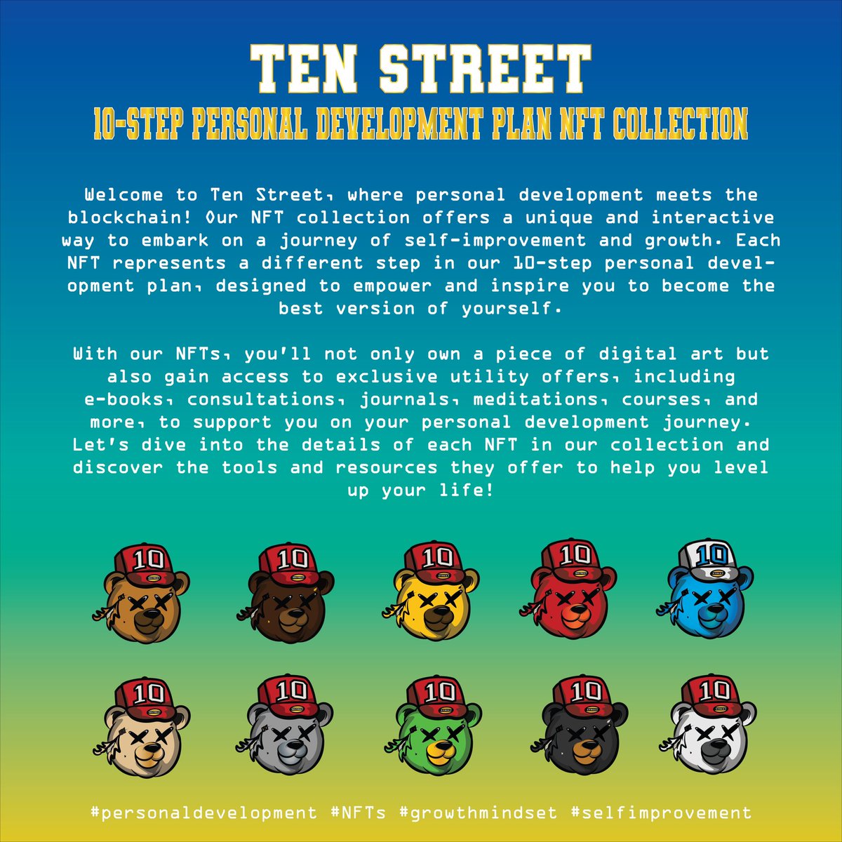 TenStreetNFTs's tweet image. Level up your personal growth game with Ten Street NFTs‼️ Join us on an empowering journey to become the best version of yourself✨ #growthmindset #selfimprovement #tenstreetnfts