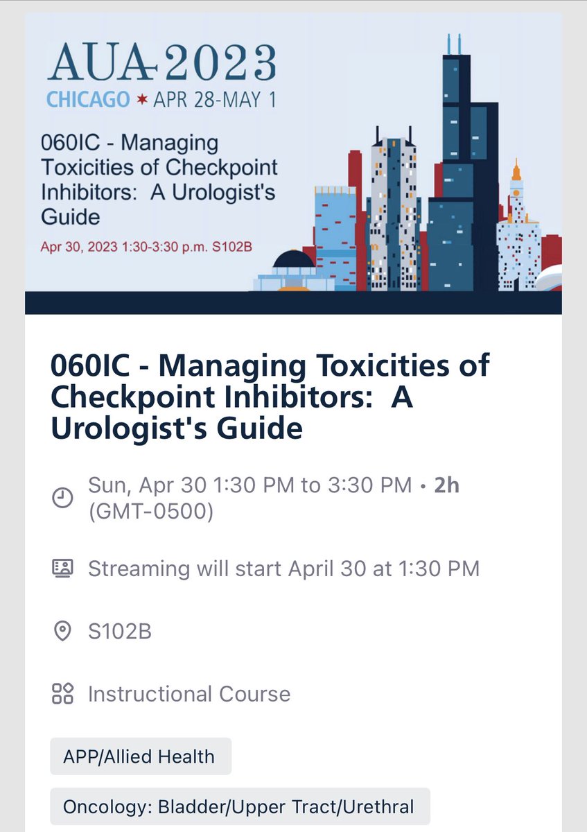 Tom Jayram (@tomjayram) on Twitter photo Join us for a novel course and discussion geared towards urologists on managing toxicity of immune checkpoint inhibitors <a href="/brian_rini/">Brian Rini, MD</a> <a href="/michaelhjohnson/">Michael H Johnson</a> #AUA23 Join us for a novel course and discussion geared towards urologists on managing toxicity of immune checkpoint inhibitors <a href="/brian_rini/">Brian Rini, MD</a> <a href="/michaelhjohnson/">Michael H Johnson</a> #AUA23