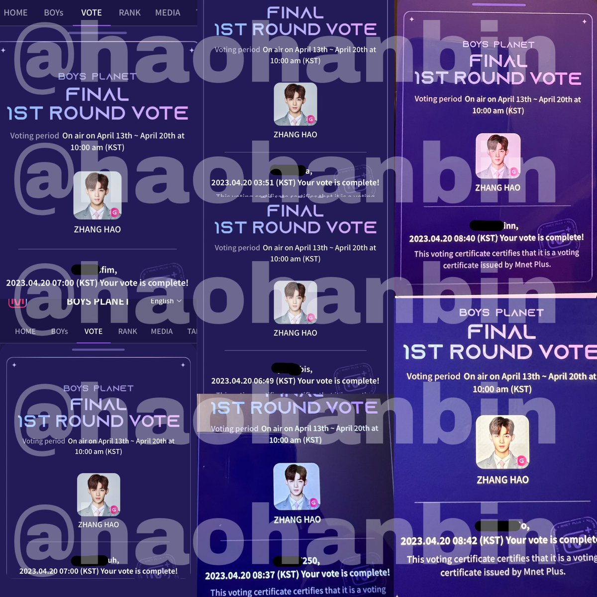 haohanbin's tweet photo. final votes 💜 https://t.co/7hp3w97iiI