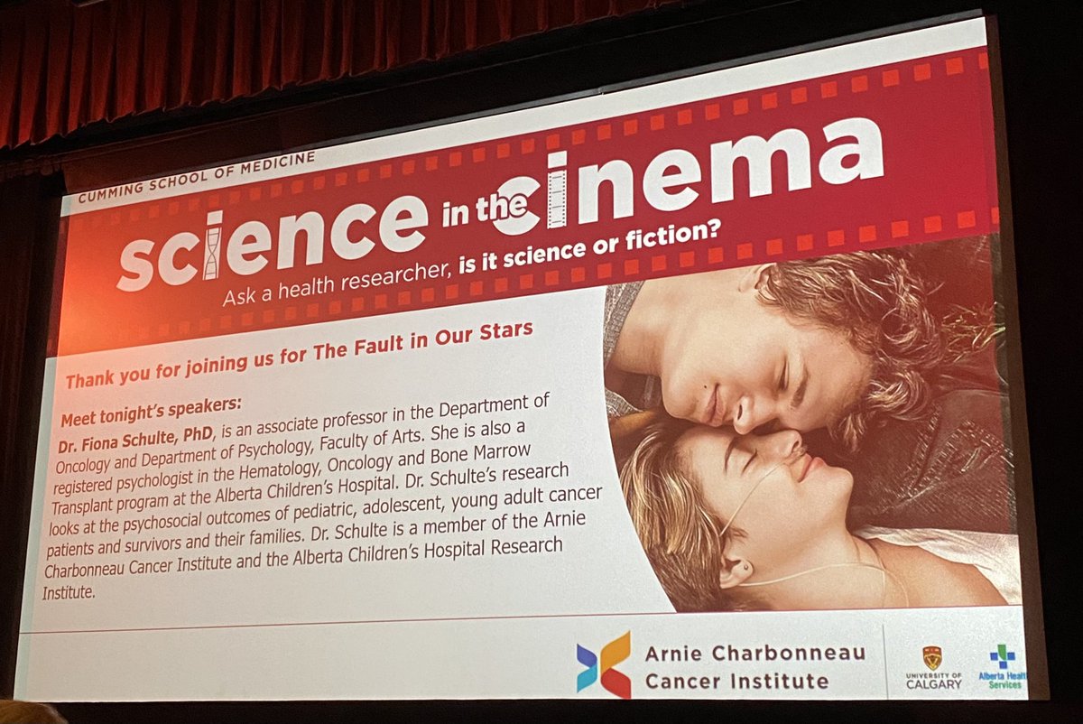 It’s almost show time! 🎥 🍿 Tonight’s @Charb_Cancer Science in the Cinema series features The Fault in Our Stars with panelists @SchulteFiona @MirandaFidlerB & Iqra Rahamatullah