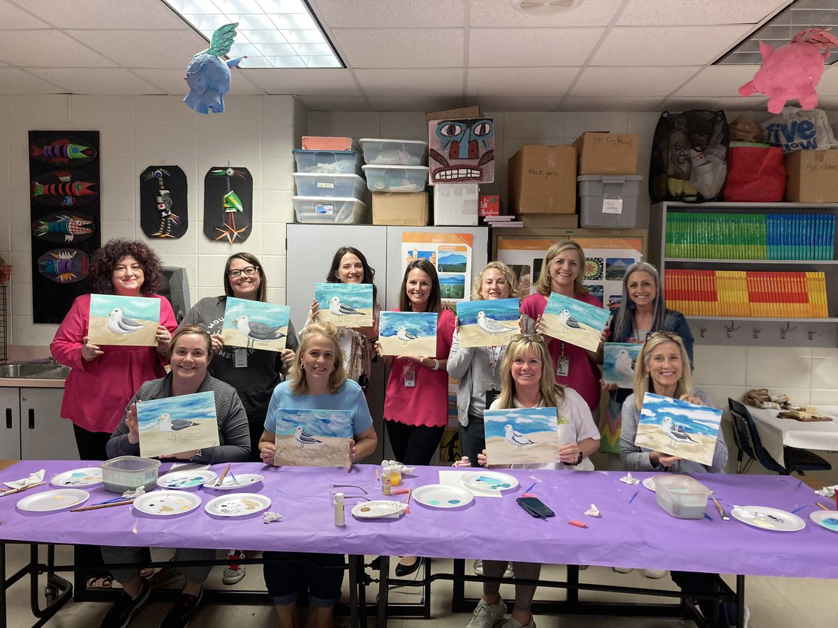Teacher Wellness today! Harnessed our artistic side while creating a serene seagull scene! Special shout-out to our amazing art teacher Ms. Ahmed for leading the class! <a href="/CherokeeSchools/">Cherokee Co. Schools</a> #CougarStrong #CcsdFam