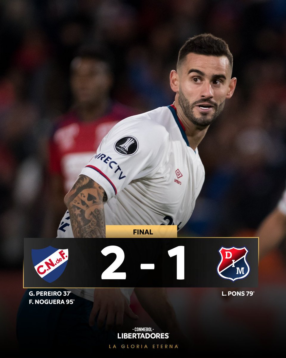 Libertadores's tweet photo. 🔥🏆 ¡Ganó @Nacional en la última jugada! El Tricolor derrotó de forma agónica a @DIM_Oficial por 2-1 por el Grupo B de la CONMEBOL #Libertadores. 

#GloriaEterna https://t.co/rngXyzHlPn