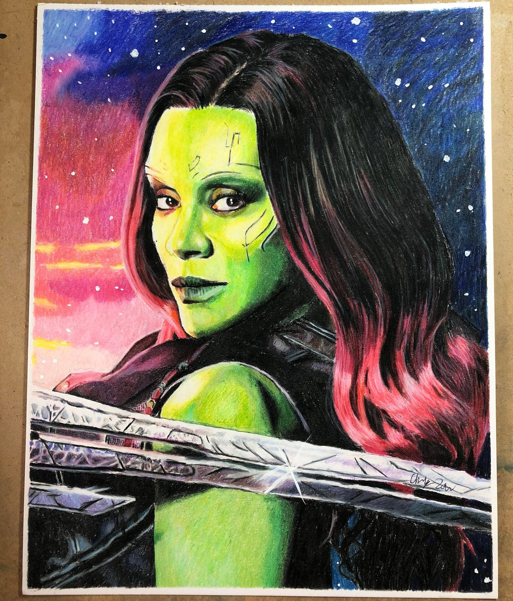 charity_mathes's tweet photo. #realisticportrait #drawing of #ZoeSaldana as #gamora from #MarvelStudios #guardiansofthegalaxy. #fanart with #prismacolorpencils on bristol board paper. With the help of @DaVinciEyeApp .
#smallbusines #commissionart. https://t.co/1ghenMh54x