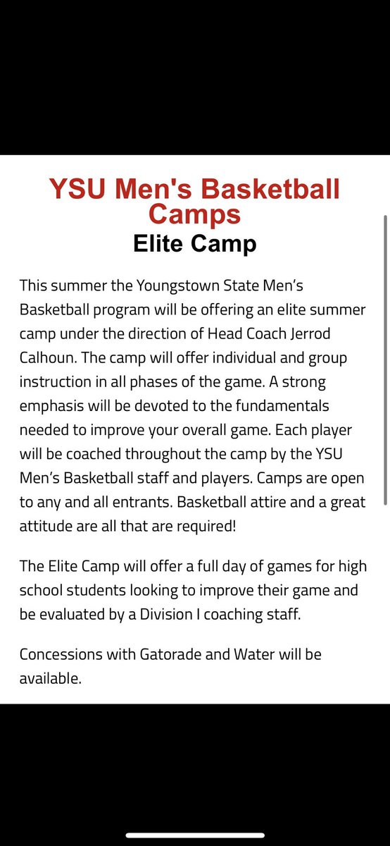 Thank you <a href="/NickCalYSU/">Nicklas Calhoun</a> for the <a href="/YSUMensHoops/">YSU Men's Basketball</a> camp invite!