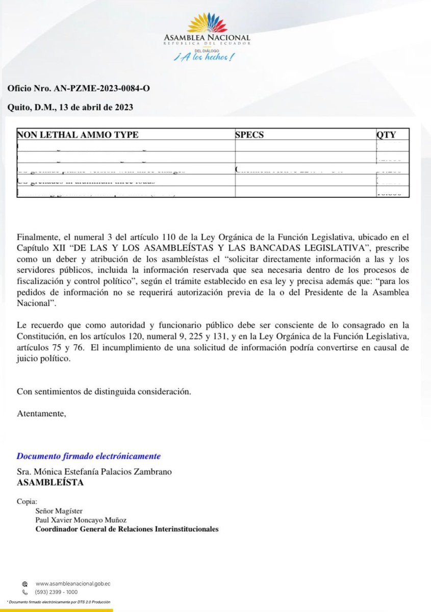El CIES impulsa la compra de un aprox. de 200 mil granadas a través de las <a href="/FFAAECUADOR/">Fuerzas Armadas del Ecuador</a>, autorizado por Fausto Cobo. La compra ha sido calificada como "Plan B" en caso de que no funcionen los "acuerdos" en la Asamblea. Fiscalizaremos, #LASSO NO reprimirá al pueblo ecuatoriano.