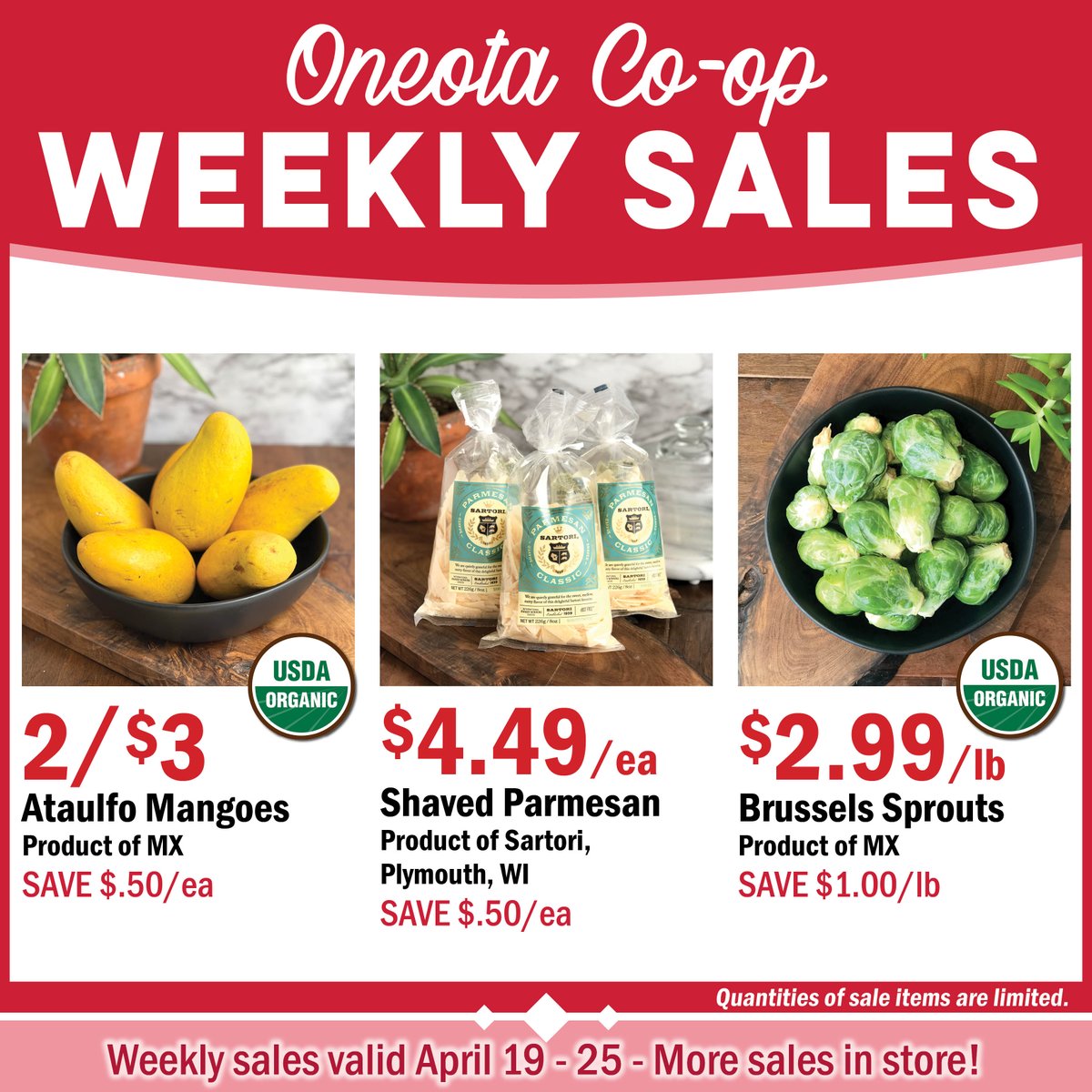 oneotacoop's tweet photo. Find these featured sales items in our Fresh department. For these and more sales, visit https://t.co/qXptTaB5ny (IG link in bio). #oneotacoop #foodcoop #decorah #weeklysales https://t.co/sthRPJLshr