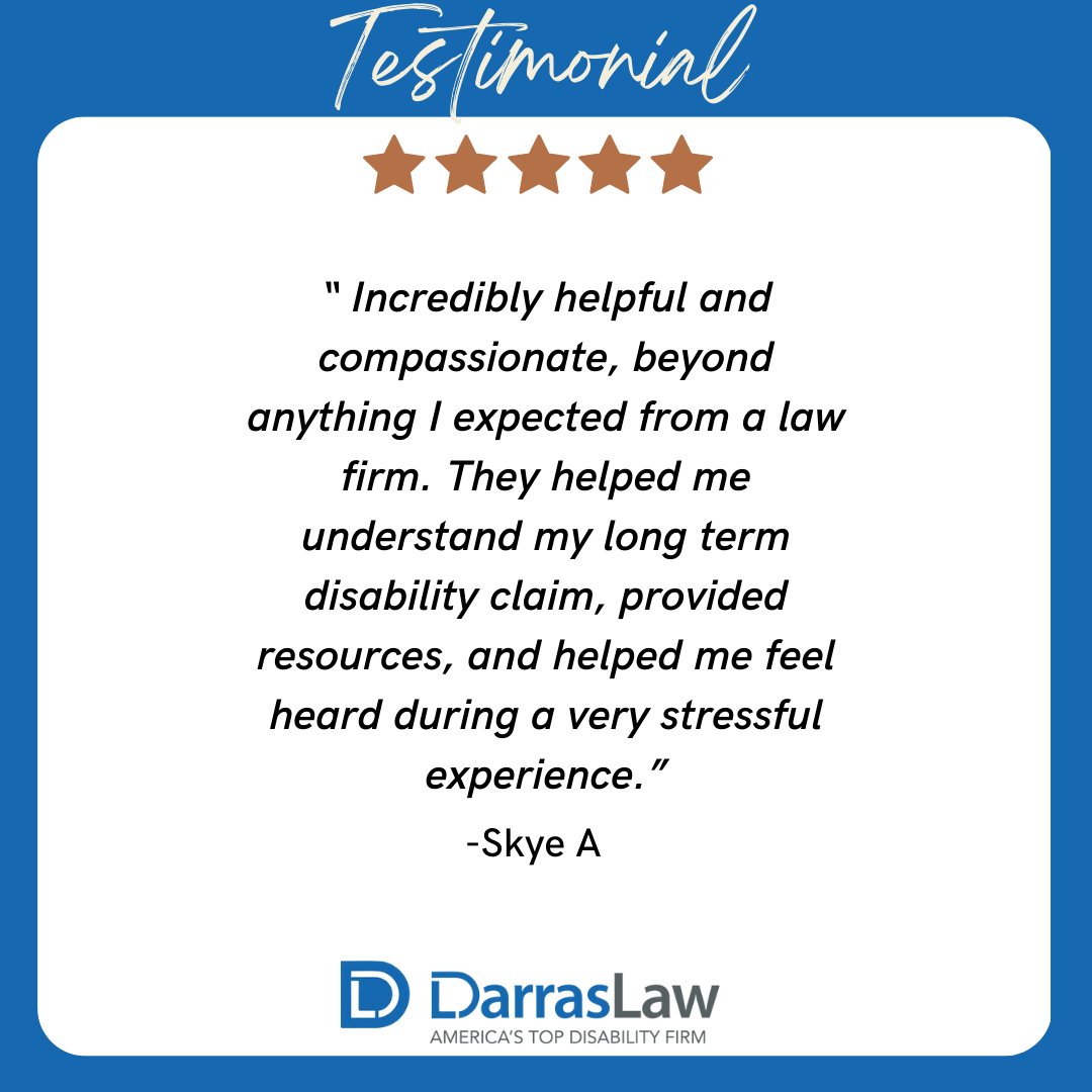 DarrasLaw's tweet photo. Another Five-Star Review for @DarrasLaw. Thank you, Skye! 

For more reviews from our valued clients, please visit our website at: https://t.co/FRPGk5m0p8

#testimonial #disabilityattorney #disabilityadvocate #disabilityrights #longtermdisability #disabilitylawyer #disabilities https://t.co/dI2jmBVqPQ