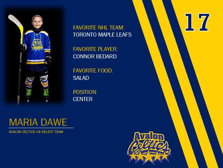 CelticsSelects's tweet photo. Introducing #17 Maria Dawe!!💙💛

#avalonceltics #U9invitational https://t.co/CQg53JxGNH