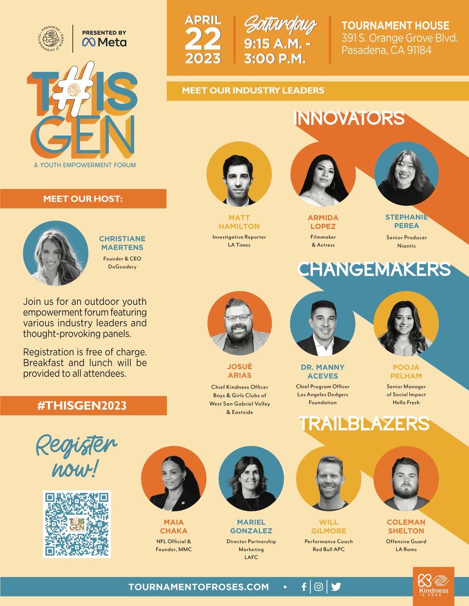 MannyAceves's tweet photo. I am excited to be a part of this panel. Please share!
Register today! Join the Pasadena Tournament of Roses on Saturday, April 22 as they host their annual youth empowerment forum, Register at https://t.co/54hTLB8RpF! #ThisGen23 https://t.co/x6wqA8fAMb