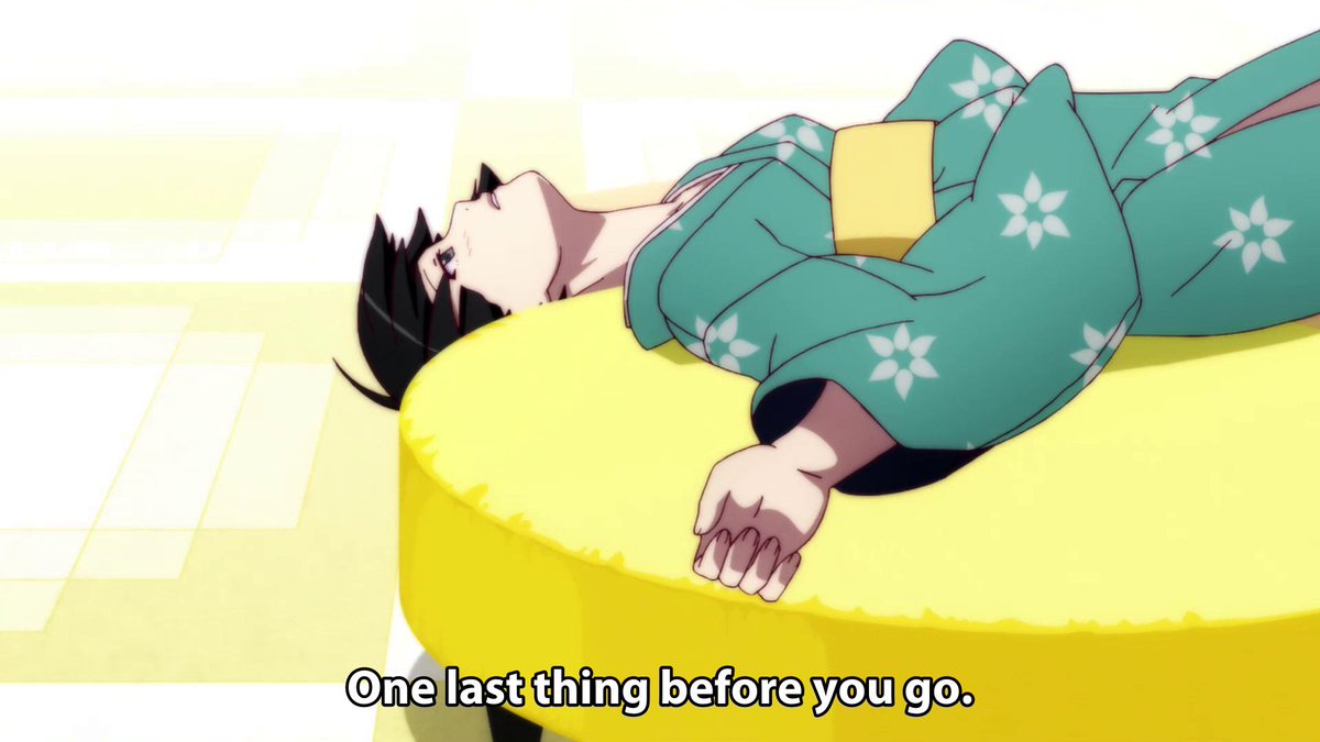 gatari_lines's tweet image. Nisemonogatari Episode 1:
One last thing before you go.