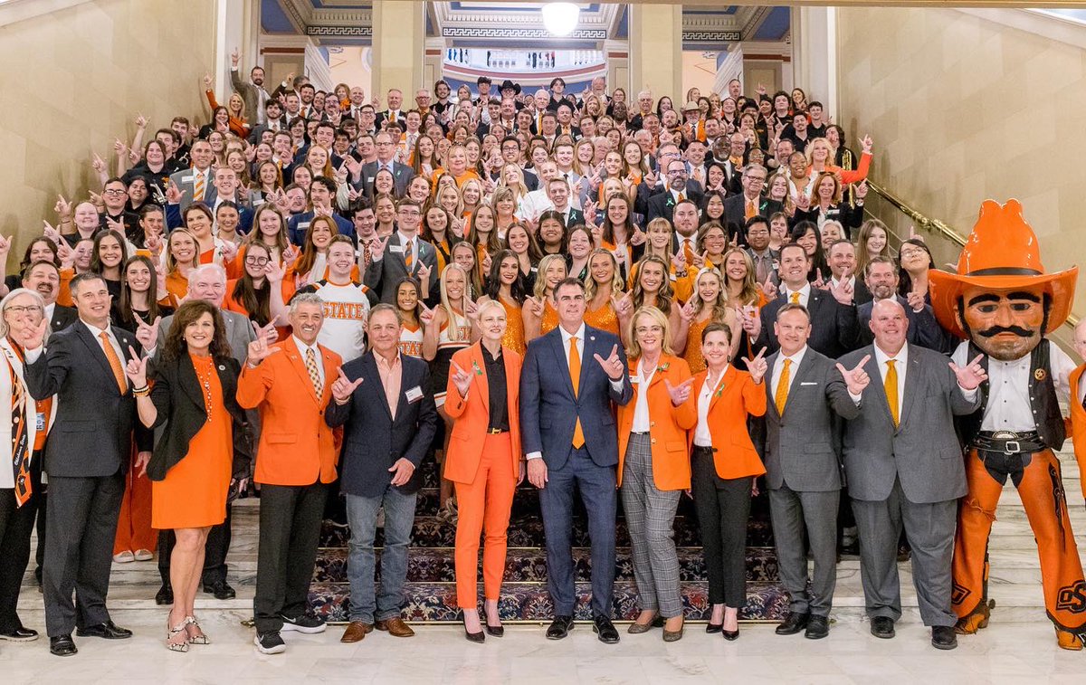 drshrum's tweet photo. Today the #CowboyFamily turned the Oklahoma State Capitol orange!

Students and alumni visited with elected officials, emphasizing the pivotal role #okstate has played in their lives and advocating for our land-grant mission. Thanks to everyone for joining us today! https://t.co/aey88mzGR3