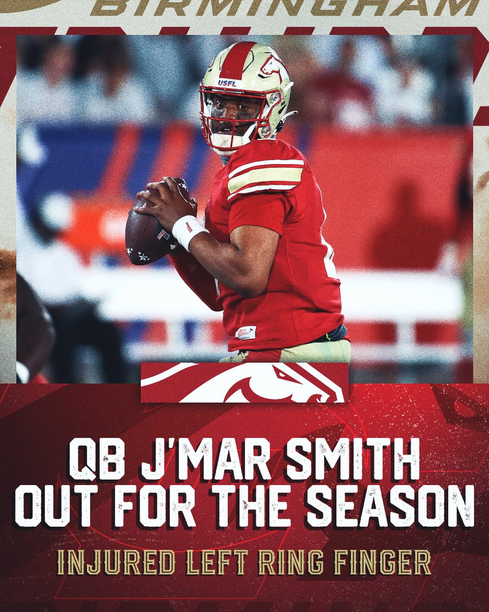 UFLStallions's tweet photo. We have transferred QB J’Mar Smith to the Injured Reserve List.

Wishing @jMar_Smith a speedy recovery and we can't wait to see you back out on the field stronger than ever ❤️🐎 https://t.co/v9JPjCiLI0