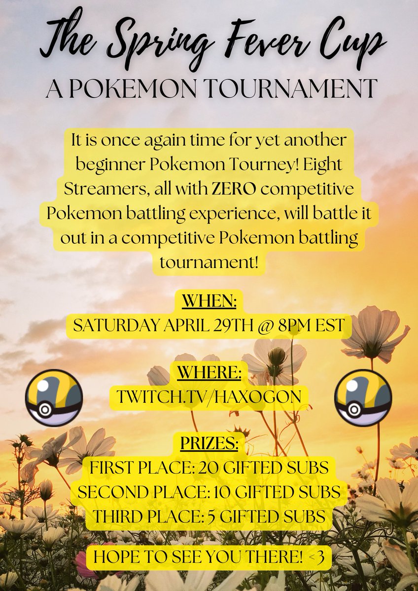 Haxogon's tweet photo. Ayo o/ 

HAPPY TO ANNOUNCE THE 4th EVER HAXOGON BEGINNER POKEMON TOURNEY!!!!

Taking place on April 29th at 8pm EST!

Come check out the cast below ! https://t.co/8z2KumHv1U