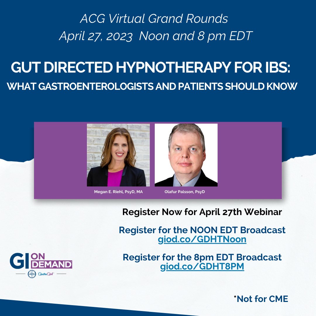 gastrogirl's tweet photo. Looking for more #IBS knowledge? Learn about gut-directed hypnotherapy at @AmCollegeGastro Virtual Grand Rounds April 27th with “Gut Directed Hypnotherapy for IBS: What Gastroenterologists and Patients Should Know.” 
12 EDT https://t.co/vZIuRdeWvF
8pm EDT https://t.co/sPLx7LKXkm https://t.co/lTJVzGBAiF