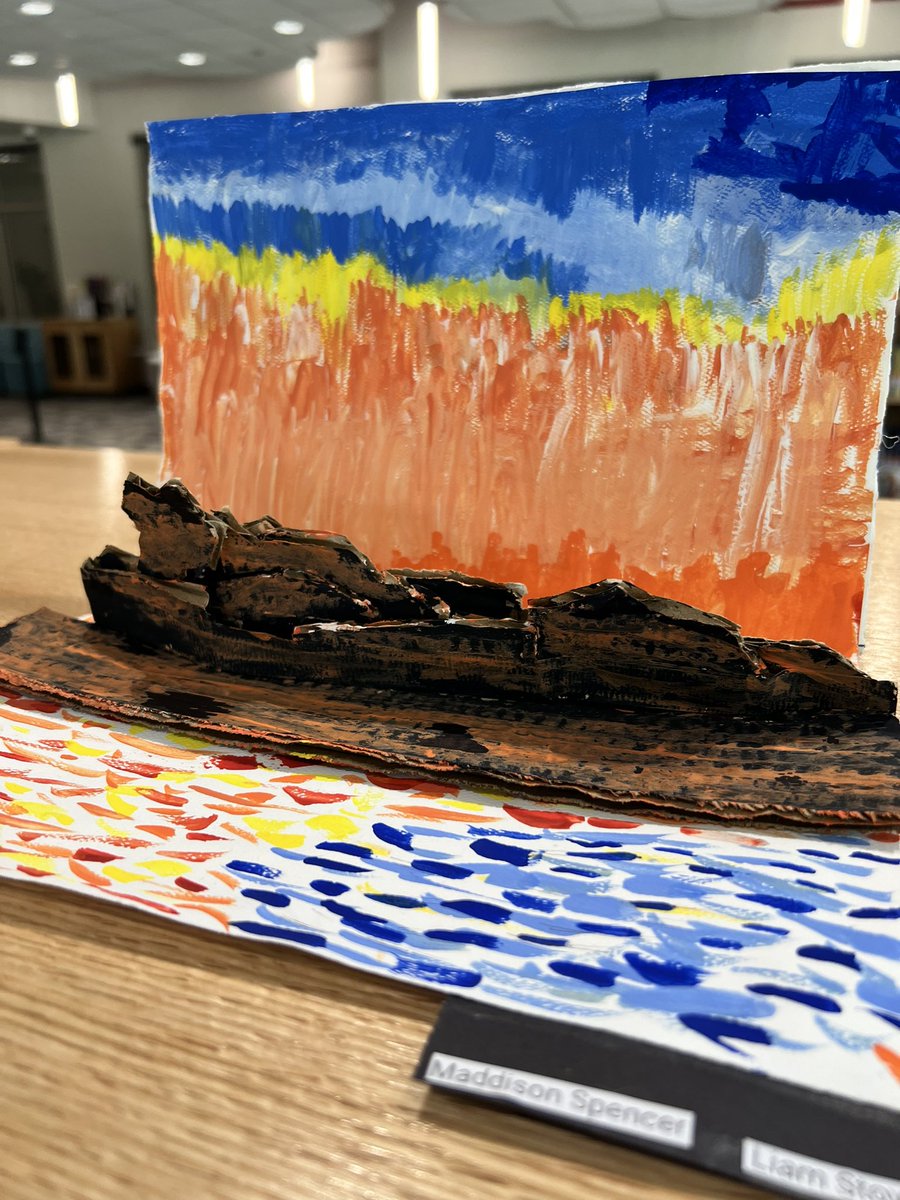 MrsLuizeMelo's tweet photo. What if famous paintings were 3D? My 4th graders were challenged and they delivered EVERYTHING! This required patience, creativity, technique &amp; teamwork! 
All pieces are displayed at the Media Center with the amazing @BookwormBuilder! https://t.co/xYC3JLt7Zg