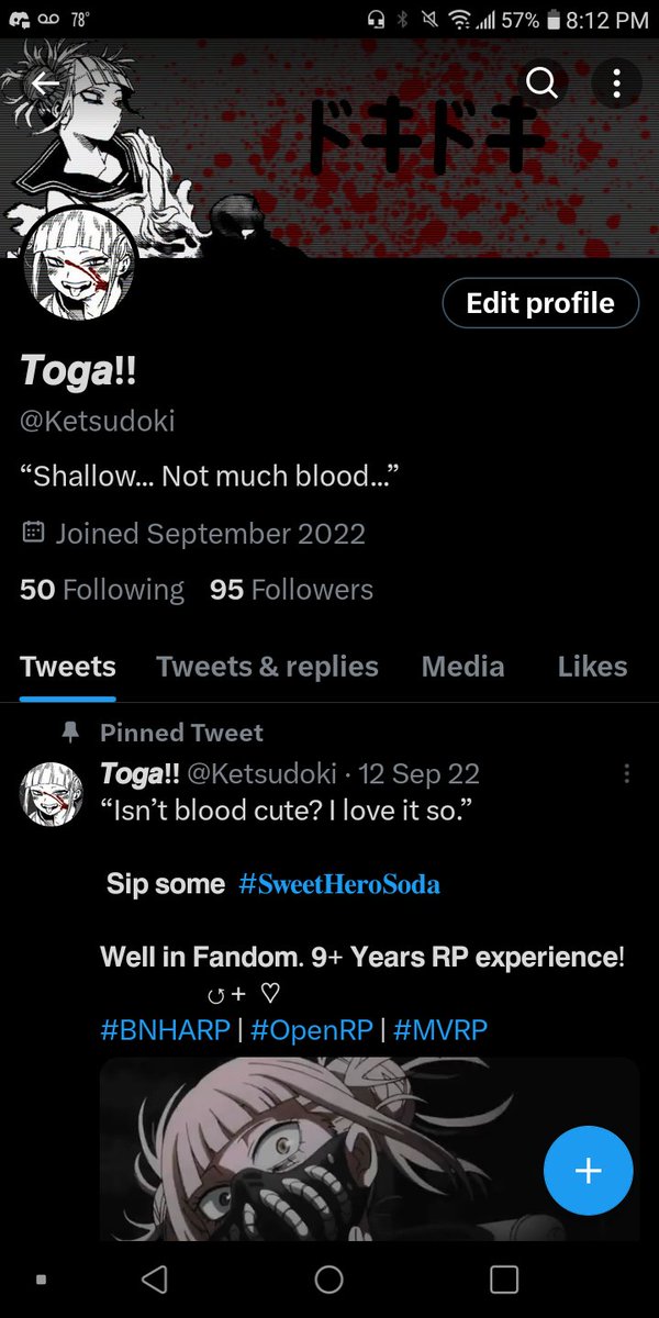 ﹙My Toga account! 

Working on a new pfp/header and pinned tweet ﹚