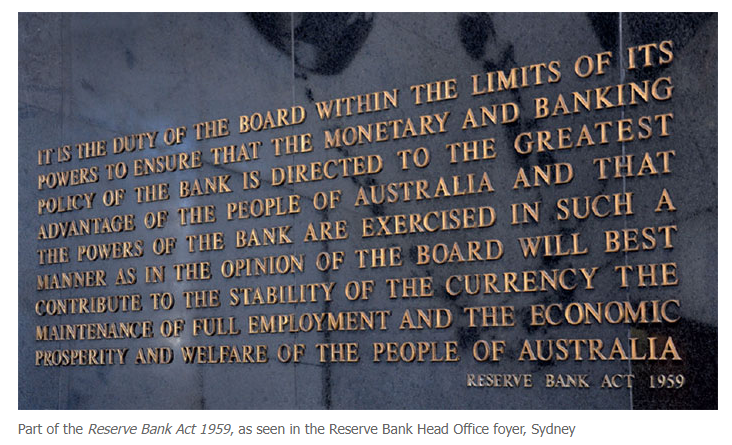 StephChalm's tweet photo. The RBA foyer might need a revamp — the review recommends a change to the way the RBA's objectives are legislated. "The economic prosperity and welfare of Australians…should be legislated  to be the overarching purpose for the RBA in the exercise of all its powers." @abcnews https://t.co/JcQmmcn14Y