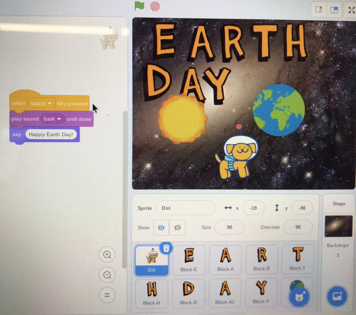 PCameronOCSB's tweet image. Today we created Earth Day projects using Scratch. 🌎 #ocsbEarth #ocsbCodes