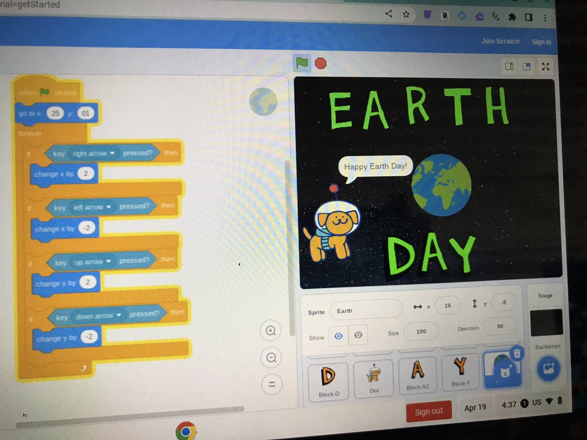 PCameronOCSB's tweet image. Today we created Earth Day projects using Scratch. 🌎 #ocsbEarth #ocsbCodes