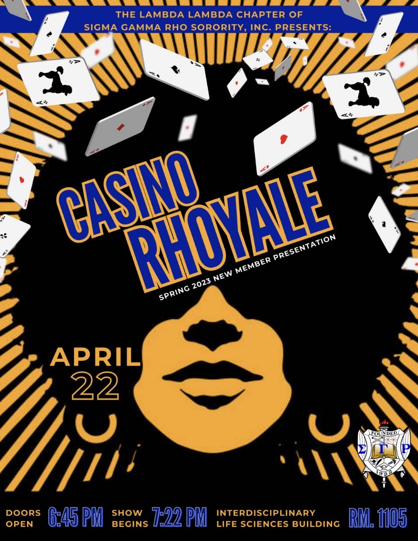 TAMU_SGRho's tweet image. Presenting: TAMU SGRho Weekend Spring 2023! 🐩 

🚨School Supply Drive! Bring them to any of our events to be entered in a raffle 🚨

Featuring:
1. Σelf Dephense with @potentpio 🧊
2. Swim Safety Tips #swim1922 🏊‍♀️
3. New Member Presentation entitled, Casino Rhoyale 🎰💙💛
#SGRHO