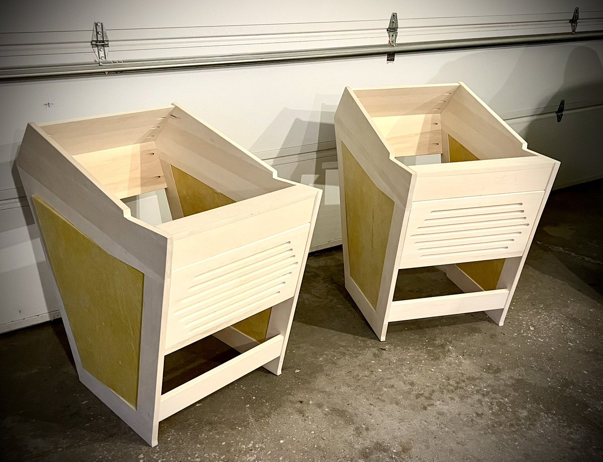 Studio desk build progress!  Front panels were so much work! Still need to build back panels. Those too will have ventilation slots. 
Was sick for a week, then my session backlog needed all my time to get caught up!
.
.

#masteringdesk #masteringworkstation #studiodesk #mastering