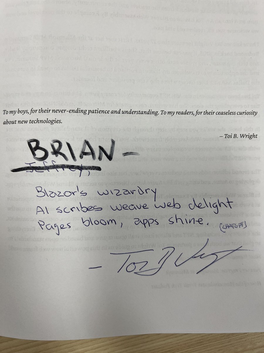 brianlagunas's tweet photo. I can’t believe THE @MissToi gave me a copy of her brand new book #Blazor #WebAssembly By Example signed with a personal message just for me. @jeffreypalermo 

Get your copy here https://t.co/irLaG3qw4d https://t.co/H9acXuRBAb