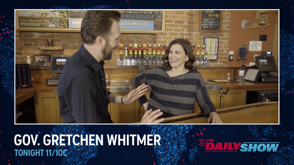 TheDailyShow's tweet photo. TONIGHT: @jordanklepper and Michigan Gov. Gretchen Whitmer (@GovWhitmer) talk policy and share a beer at @BellsBrewery in Kalamazoo! https://t.co/QDKFkaAaod