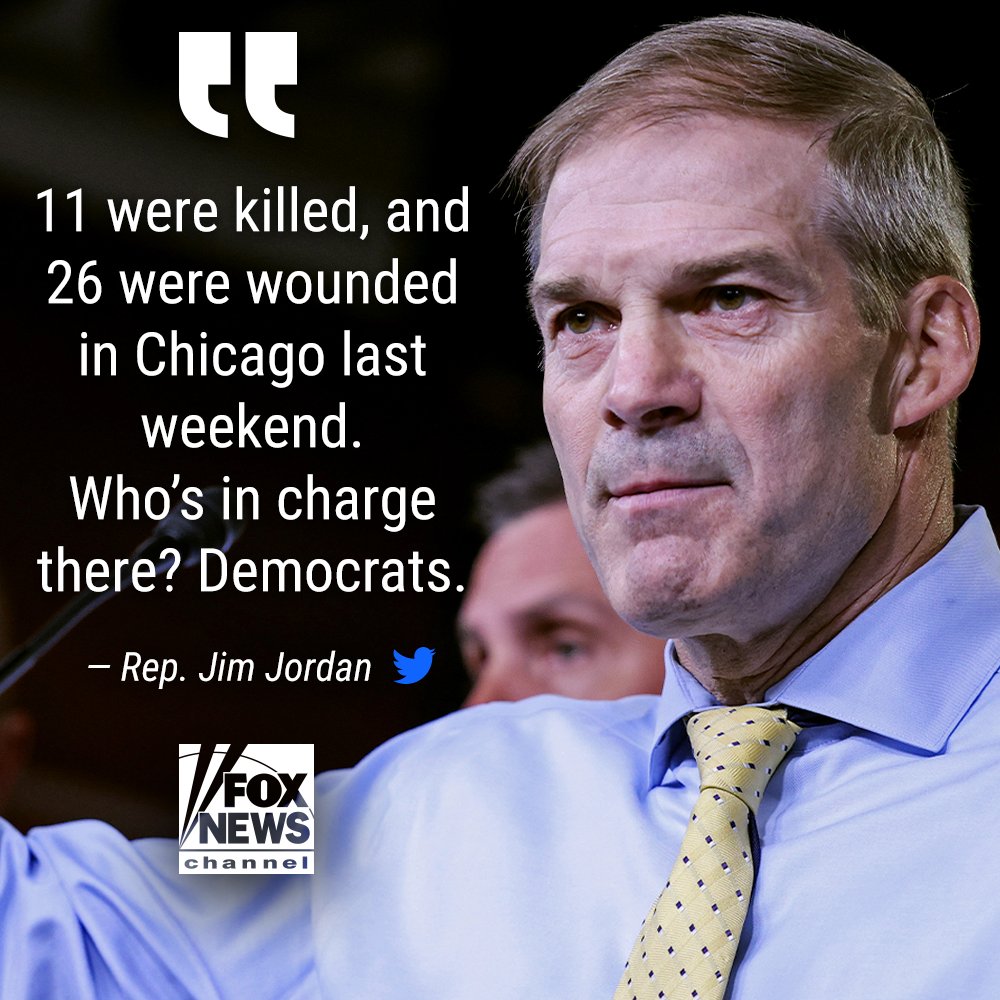 FoxNews's tweet photo. CRIME CRISIS: GOP Rep. @Jim_Jordan sounds off after another deadly weekend in Chicago as gun violence runs rampant. https://t.co/2uROJfT1Ez