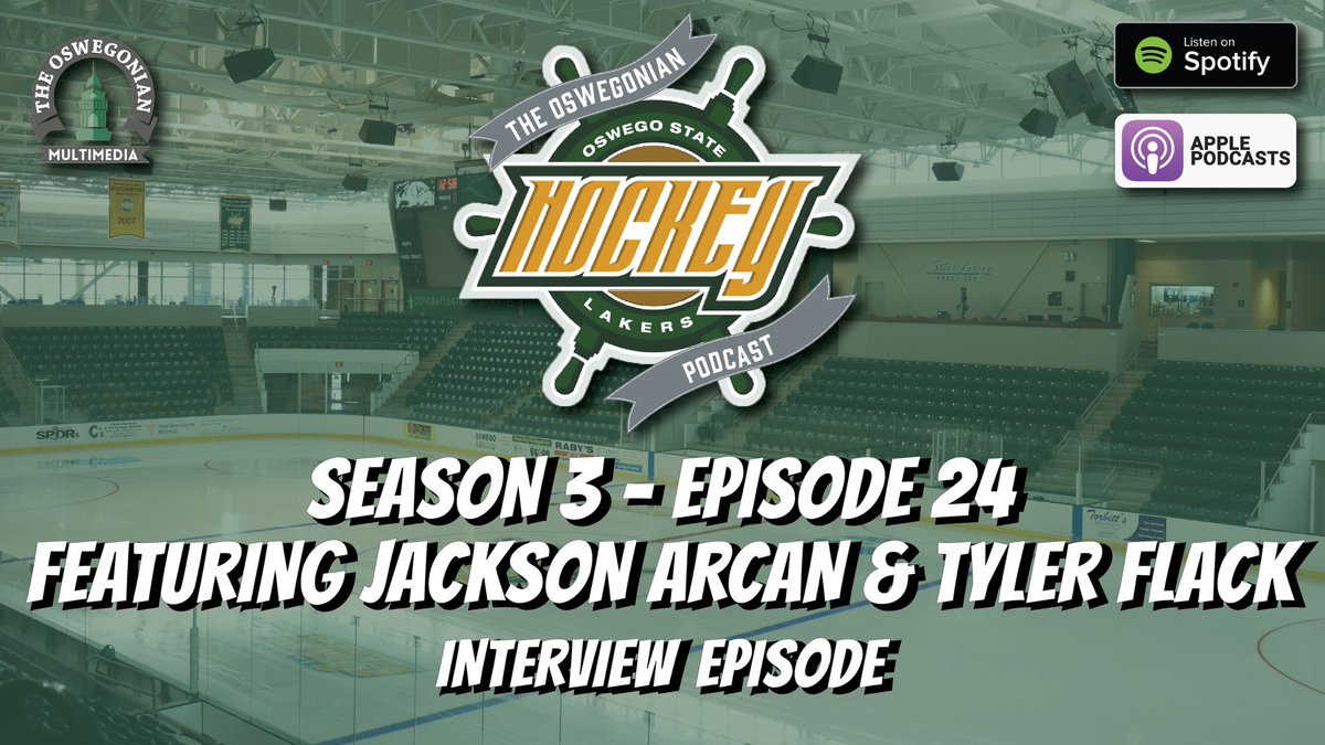 Episode 24 of The Oswegonian Hockey Podcast has been released on Apple Podcasts &amp; Spotify. Zac Case (<a href="/ZacCase6/">Zac C</a>) sits down with Jackson Arcan and Tyler Flack to discuss all things <a href="/OswegoMHockey/">Oswego Lakers Men’s Hockey</a>.

open.spotify.com/episode/3uTUsm…