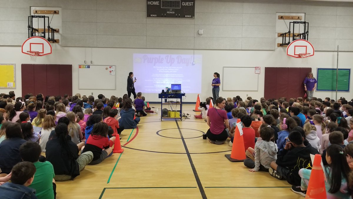 TerraCentreES's tweet image. A great start to Purple Up! day at TC-whole school morning meeting with our military connected youth (MCY) ambassadors. Thank you for sharing your stories with everyone! 💜🐯