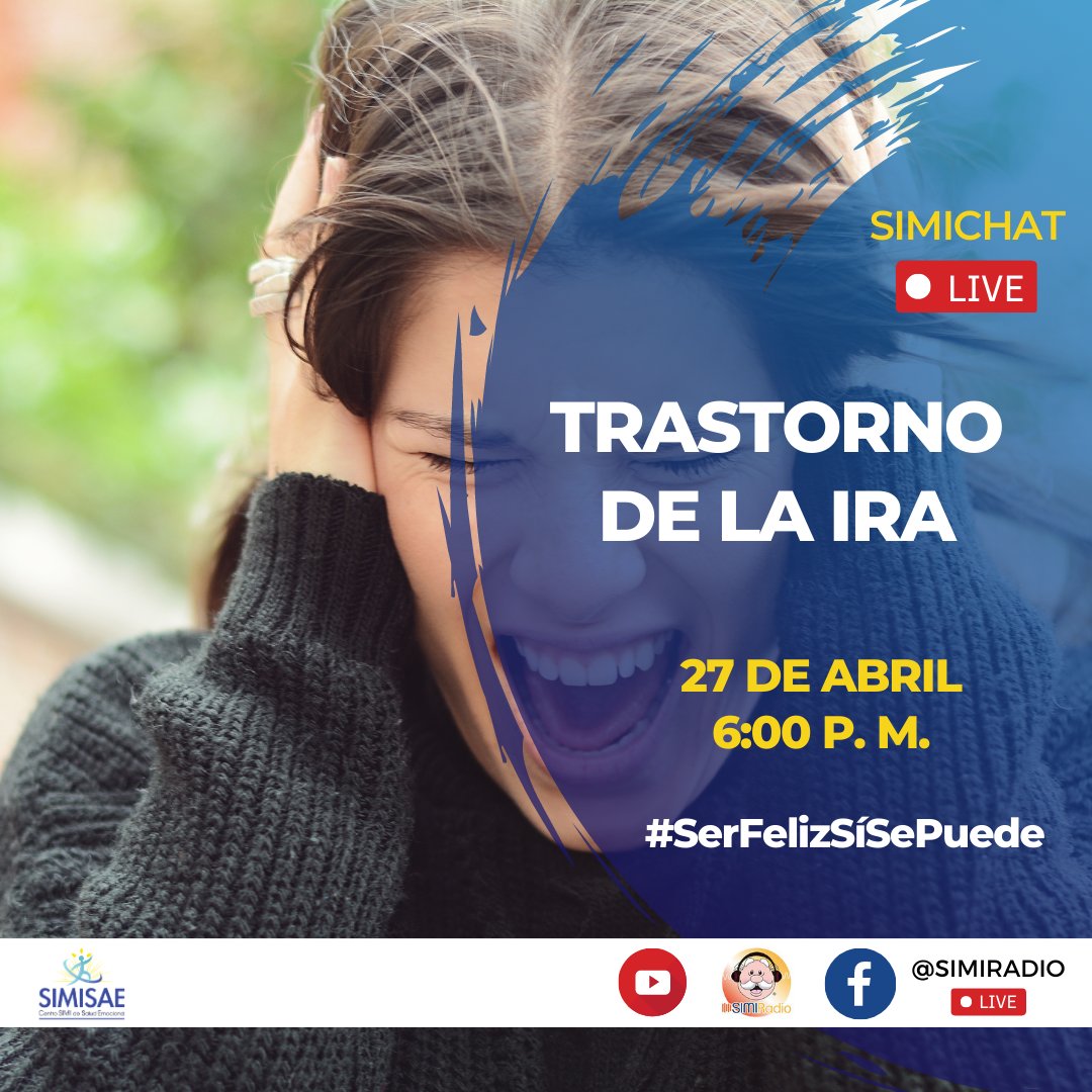 simisaemx's tweet photo. ¿Cómo saber si sufres de trastorno de la ira? 😤 Hoy en nuestro #Simichat platicamos sobre cómo identificar los síntomas y aprender a controlar esa ira para mejorar tu calidad de vida. No te pierdas este tema hoy a las 6:00 p. m., por @Simiradio.
#SerFelizSíSePuede #SIMISAE #Ira https://t.co/CAOJjlnYmc
