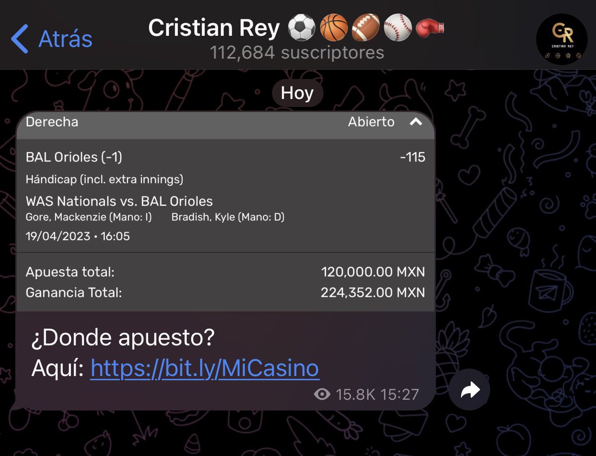 Free Pick enviado en Telegram:
t.me/SoyCristianRey…