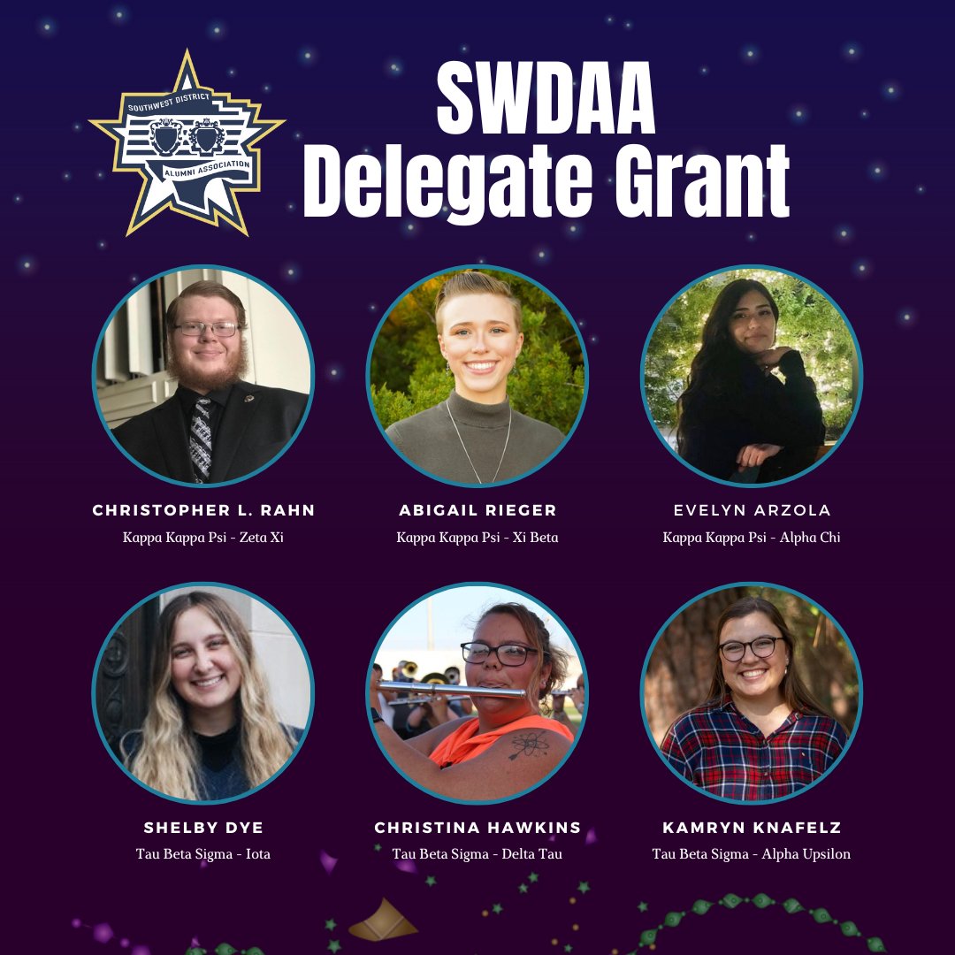 SWDAlumni's tweet photo. Please help us congratulate the 2023 SWDAA Delegate Grant recipients!! ππ
.
.
#SWDAA #SWDAAPrograms #KKPsi #TBSigma https://t.co/hUSxFx328I