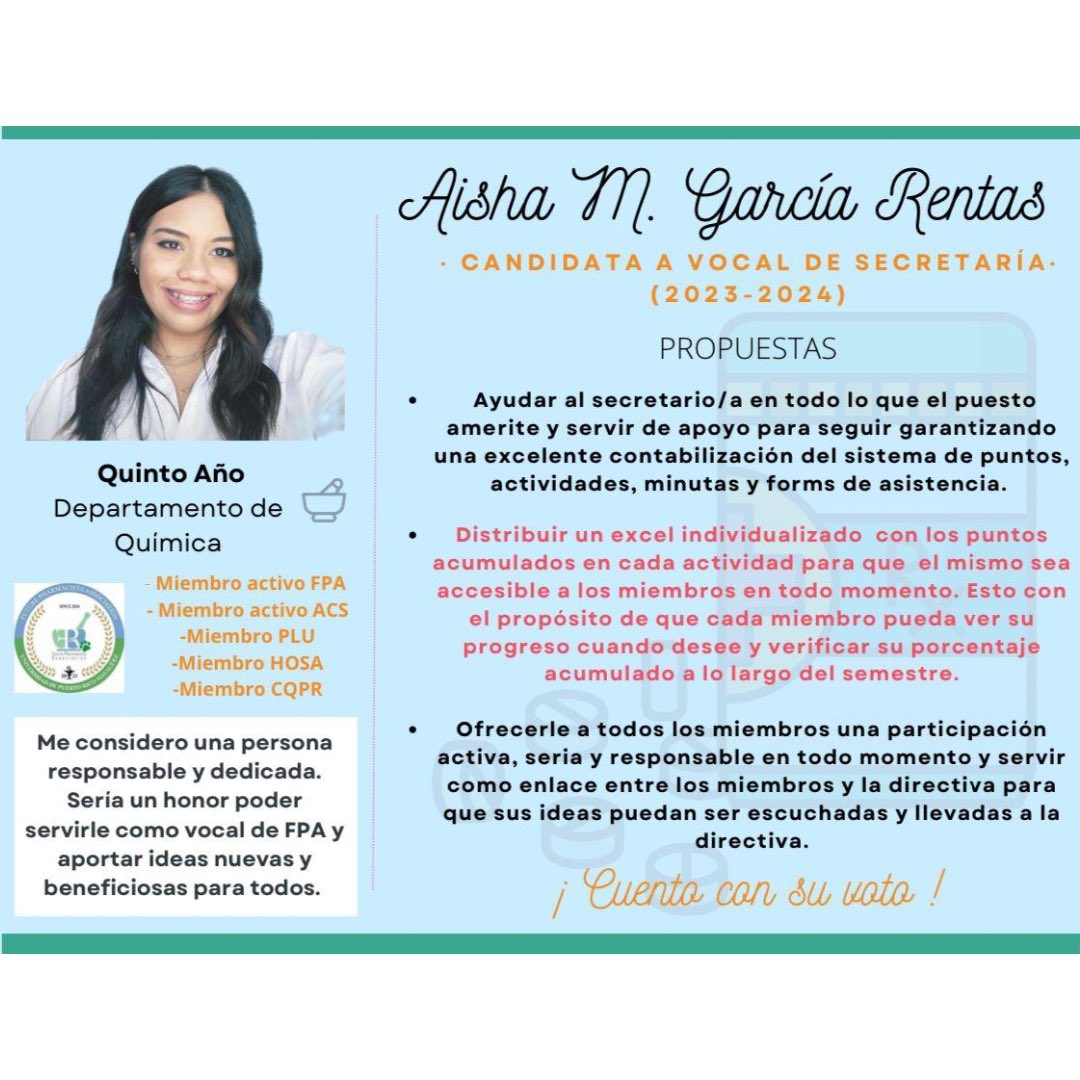 FPA_RUM_CHAPTER's tweet photo. Saludos Pharmily💊

¡Con mucha emoción le presentamos a los candidatos a la próxima directiva de FPA RUM!🤩

Comenzamos con los candidatos a vocal de secretaría💚 https://t.co/eHQ2babNj4