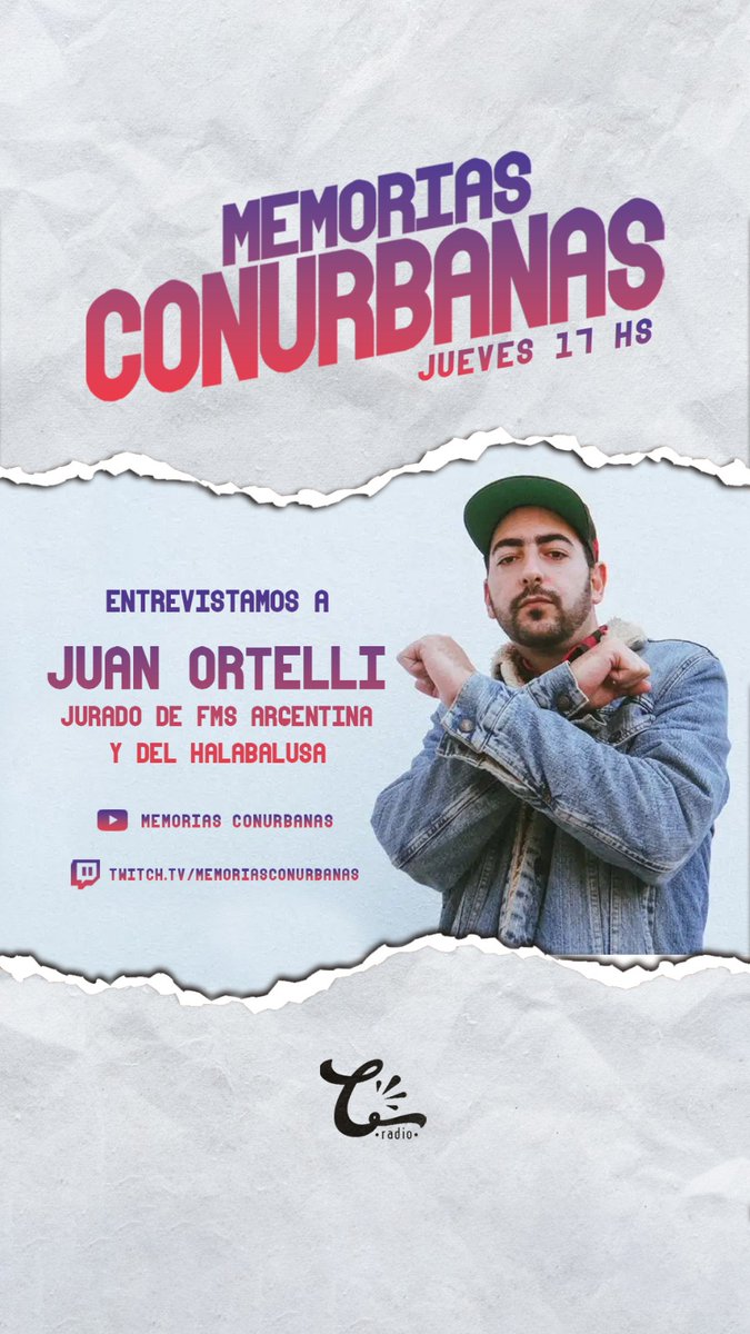 matitacsuc's tweet photo. Mañana 17 hs, entrevista exclusiva a @juanortelli en @Memoriasconurba por nuestro canal de youtube/twitch
#FMSArgentina #halabalusa
#freestyle #hiphop #memoriasconurbanas https://t.co/hFEODAKgSQ https://t.co/CkC1iznjqT