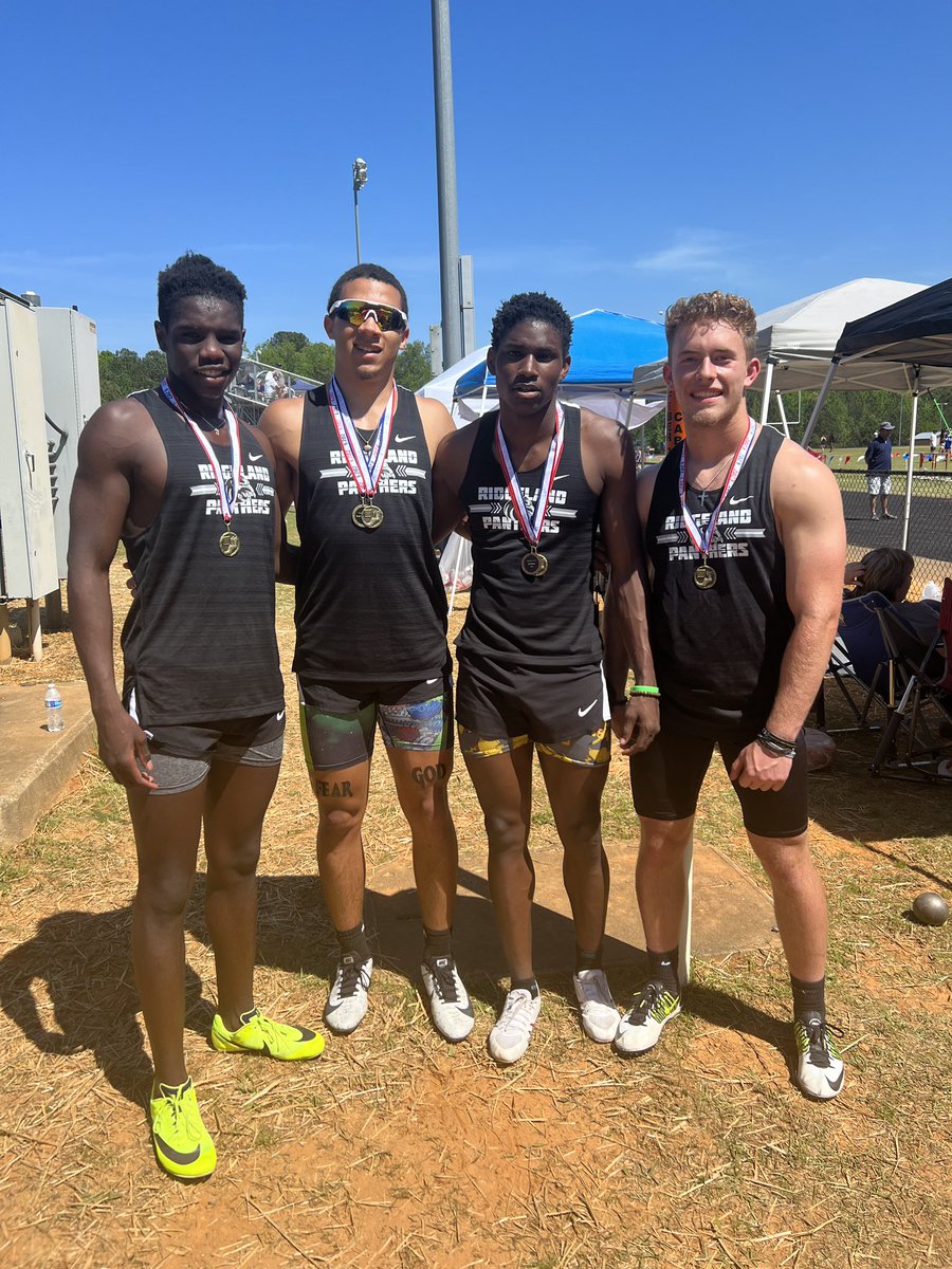 B_Pritchett22's tweet photo. Went to work today at 6-AAA region track meet. Came home a CHAMPION in the 4 x 200, 3rd in 4 x 400, and hit a PR on the 400m to place 5th. #speedthrills #compete2win @RidgelandHSFtbl @RidgelandTf @RecruitGeorgia https://t.co/WTY3VxzU8V