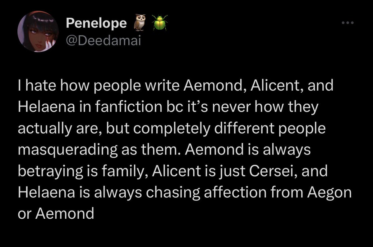 _theblackbride's tweet photo. posts like these literally prove that 🥦 have never read f&amp;b and that they live in the headcanons of these characters. alicent is literally cersei but smarter in the books. aemond leaves his sister and mother imprisoned in kings landing even after alicent said ‘he’ll come back - https://t.co/AWlA1pqQPa