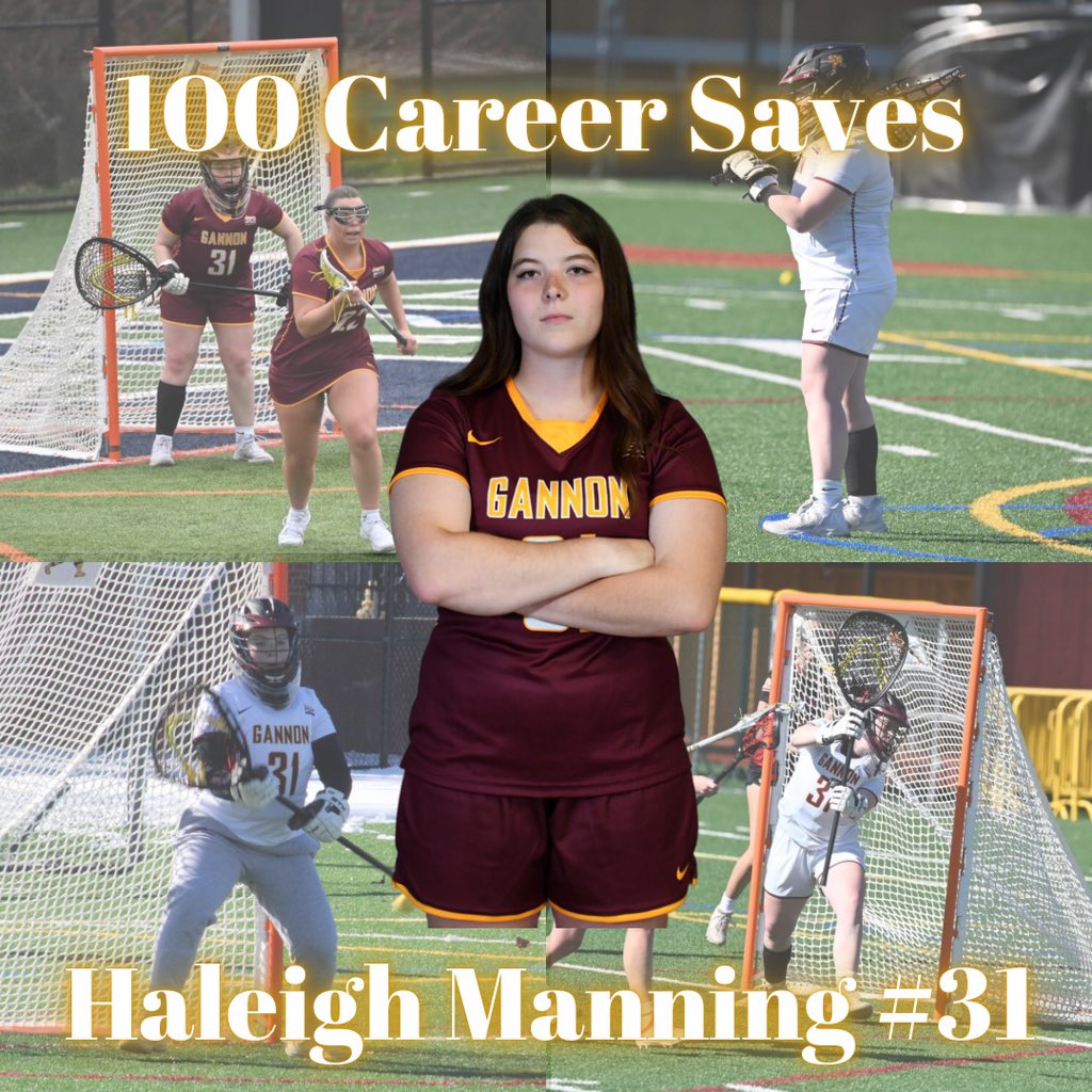 gannon_wlax's tweet photo. Congratulations to Sophomore Goalie Haleigh Manning #31 on hitting her 100th career save and then some in our game against Slippery Rock today💪 Way to go #31, we are so proud of you! #100club 

Also a career high saves per game today with 17 saves! https://t.co/tkQOHM86jv