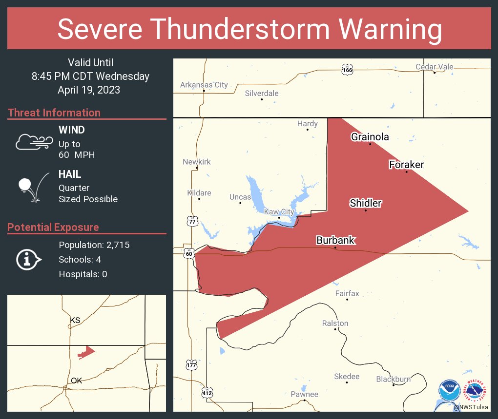 NWS Tulsa on Twitter "Severe Thunderstorm Warning including Shidler OK
