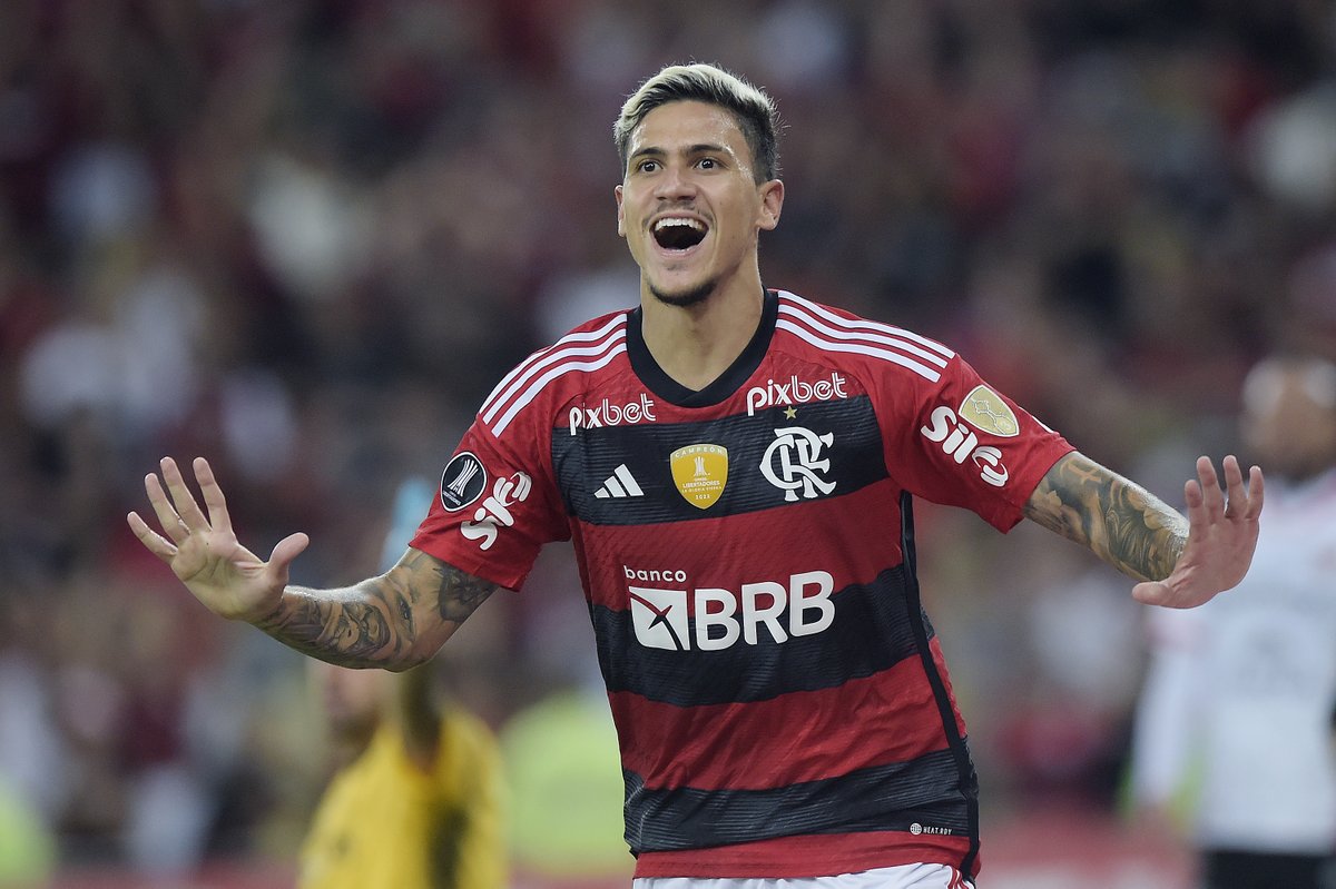 LibertadoresBR's tweet photo. ⚫🔴 Quer um 9️⃣ bolado? 

⚽️ Pedro celebra o gol marcado pelo @Flamengo sobre o @nublenseSADP. O Rubro-Negro vai vencendo por 1-0 no Maracanã pelo Grupo A da CONMEBOL #Libertadores. https://t.co/W2nr06edXw