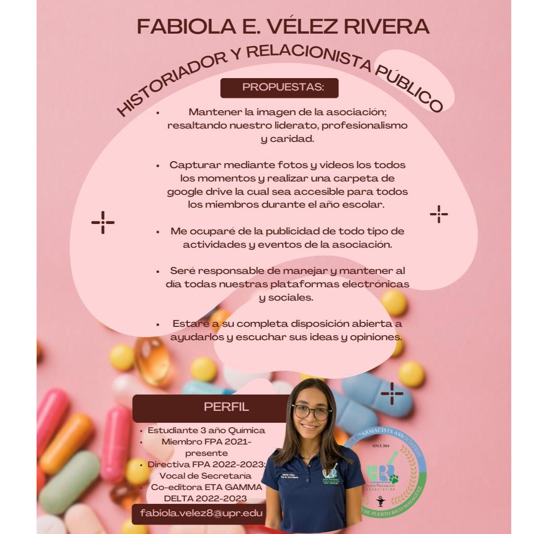 FPA_RUM_CHAPTER's tweet photo. Saludos Pharmily💊

¡Con mucha emoción le presentamos a los candidatos a la próxima directiva de FPA RUM!🤩

Continuamos con las candidatas a historiador y relacionista publico💚 https://t.co/EPLwJ6GnOv