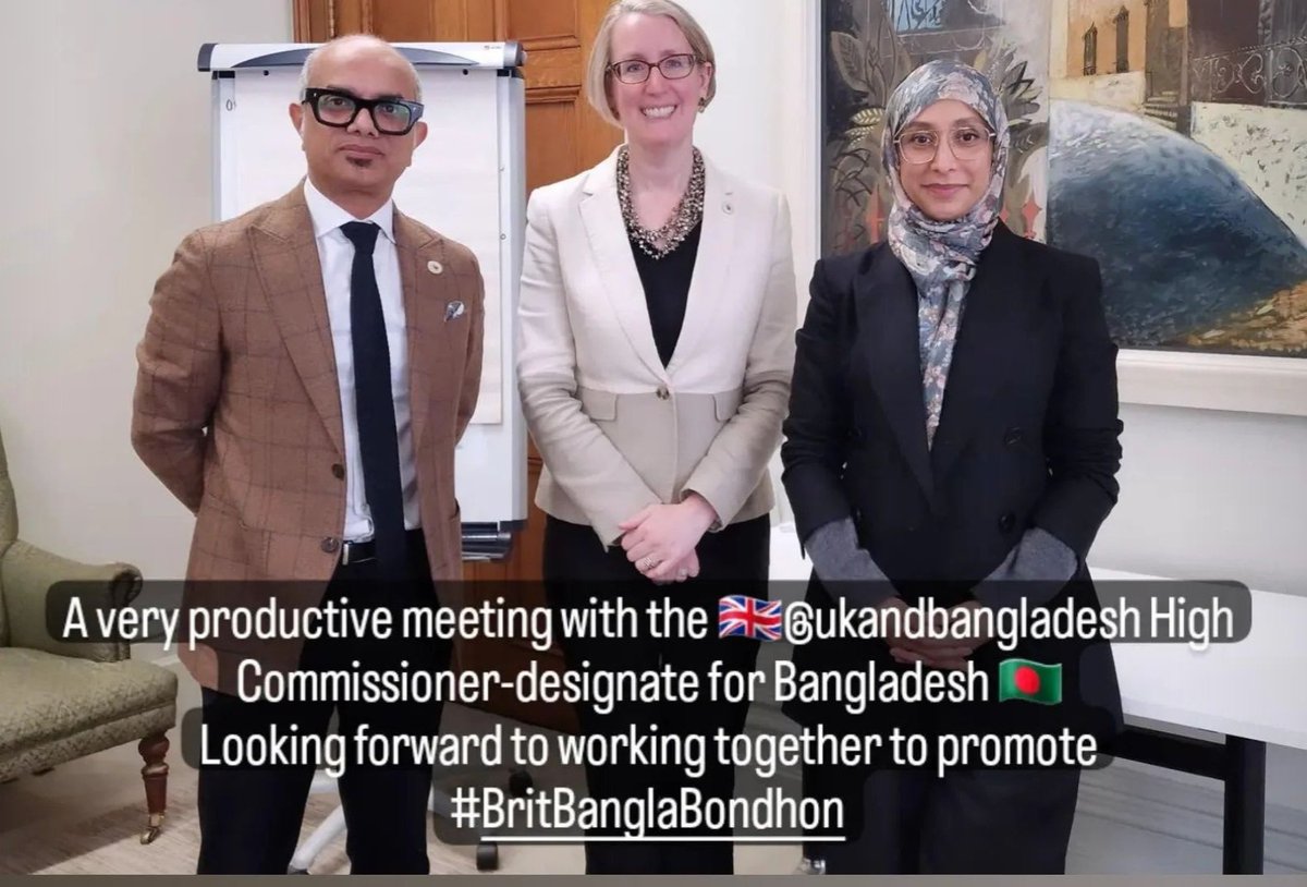 AbdalUllah's tweet photo. Thank U @HCSarahCooke for a productive meet at @FCDOGovUK
@bbpi100 looks forward to working with you & @UKinBangladesh team in London & Dhaka sharing commitment towards Climate, Democracy, Mental Health, Empowering Women & Trade Investment
#Binspired #BritBanglaBondhon #BB50+ https://t.co/A2fxLj5rp1