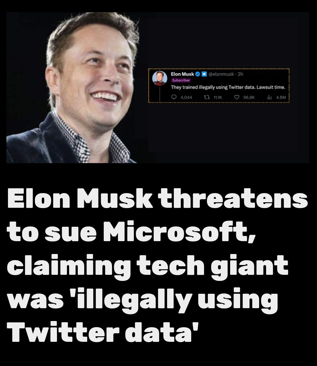 On Wednesday, Elon Musk threatened to sue Microsoft, accusing the tech giant of "illegally using Twitter data" to train its advertising platform.
thepostmillennial.com/elon-musk-thre…