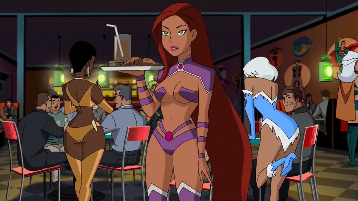 someone dressed as Star Fire is also at superhero Hooters in Batman and Harley Quinn