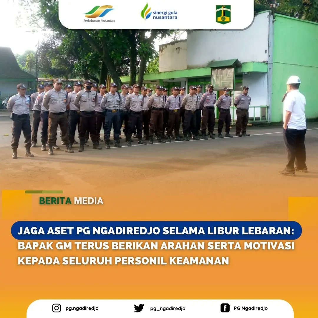 pg_ngadiredjo's tweet photo. Kemarin Bpk General Manager PG Ngadiredjo memberikan pengarahan kepada seluruh personil keamanan untuk tetap semangat menjaga aset PG Ngadiredjo selama libur lebaran tahun 2023.

#HoldingPerkebunanNusantara 
#sinergigulanusantara 
#Pgngadiredjo 
#kediriberbudaya 
#keamanan https://t.co/Nu8VzNjvoL