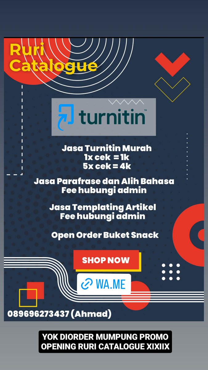 nutrisasi's tweet photo. @hyunjinearth promo nih 
‼️‼️‼️[OPENING RURI CATALOGUE]‼️‼️‼️
Promo Cek Plagiasi 
1x cek = 1k
5x cek = 4k

Open jasa parafrase, translate, dan templating artikel

Open order buket snack

Hubungi 
089696273437 (Ahmad)
https://t.co/7Q4WJJ962F https://t.co/IrJOzP705I