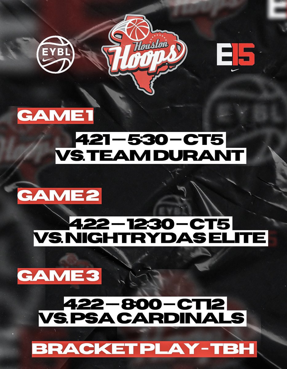 JL3 Elite (@hoops15ueybl) on Twitter photo EYBL | Session 1
<a href="/NikeEYB/">EliteYouthBasketball</a> <a href="/HoustonHoops17U/">Houston Hoops</a> <a href="/BearkatsMBB/">Sam Houston Men's Basketball</a> <a href="/TXStateMBB/">Texas State MBB</a> <a href="/Nicholls_MBB/">Nicholls Men’s Basketball</a> <a href="/McNeeseMBB/">McNeese Men’s Basketball</a> <a href="/UTEPMBB/">UTEP Men’s Basketball</a> <a href="/TSUMensHoops/">Texas Southern Basketball</a> <a href="/RaginCajunsMBB/">Louisiana Ragin’ Cajuns® Men's Basketball</a> <a href="/Islanders_MBB/">Islanders Men’s Basketball</a> <a href="/TexasMBB/">Texas Men’s Basketball</a> <a href="/TexasTechMBB/">Texas Tech Basketball</a> <a href="/aggiembk/">Texas A&M Basketball</a> <a href="/UIWMBB/">UIW Men's Basketball</a> <a href="/LamarMBB/">Lamar Men's Basketball</a> @PJCMensHoops <a href="/OU_MBBall/">Oklahoma Basketball</a> <a href="/OSUMBB/">OSU Cowboy Basketball</a>
#RecruitHoops #HoopsCity
#HoustonHoops EYBL | Session 1
<a href="/NikeEYB/">EliteYouthBasketball</a> <a href="/HoustonHoops17U/">Houston Hoops</a> <a href="/BearkatsMBB/">Sam Houston Men's Basketball</a> <a href="/TXStateMBB/">Texas State MBB</a> <a href="/Nicholls_MBB/">Nicholls Men’s Basketball</a> <a href="/McNeeseMBB/">McNeese Men’s Basketball</a> <a href="/UTEPMBB/">UTEP Men’s Basketball</a> <a href="/TSUMensHoops/">Texas Southern Basketball</a> <a href="/RaginCajunsMBB/">Louisiana Ragin’ Cajuns® Men's Basketball</a> <a href="/Islanders_MBB/">Islanders Men’s Basketball</a> <a href="/TexasMBB/">Texas Men’s Basketball</a> <a href="/TexasTechMBB/">Texas Tech Basketball</a> <a href="/aggiembk/">Texas A&M Basketball</a> <a href="/UIWMBB/">UIW Men's Basketball</a> <a href="/LamarMBB/">Lamar Men's Basketball</a> @PJCMensHoops <a href="/OU_MBBall/">Oklahoma Basketball</a> <a href="/OSUMBB/">OSU Cowboy Basketball</a>
#RecruitHoops #HoopsCity
#HoustonHoops